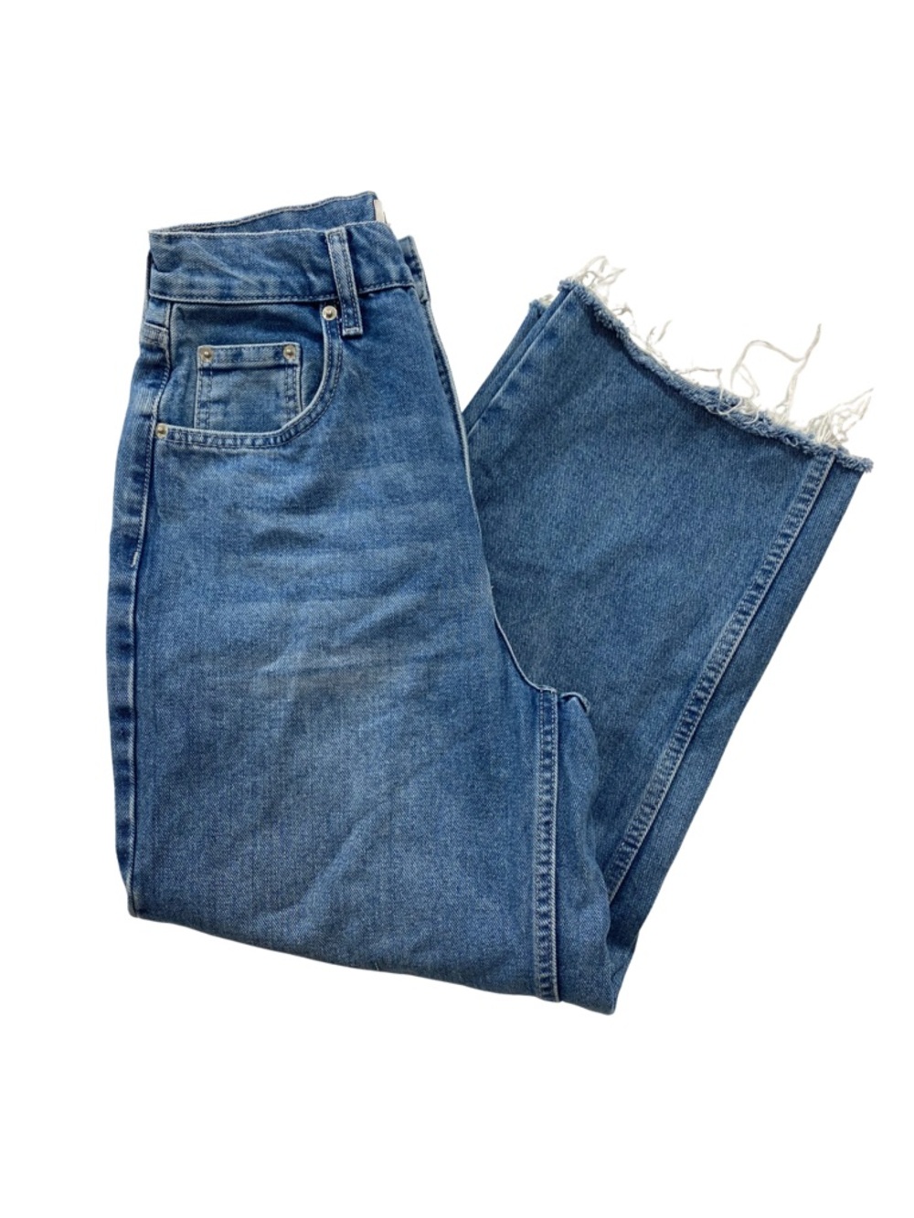 BDG Urban Outfitters High-Rise Baggy Blue Jeans 27 Raw Edge Frayed Hem
